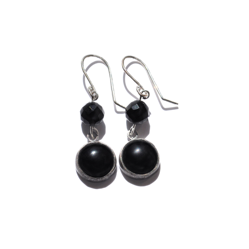 Onyx Earrings, onyx, jet, fine silver, sterling silver, 2012