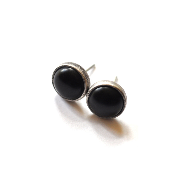 Onyx Studs, onyx, fine silver, sterling silver, 2012