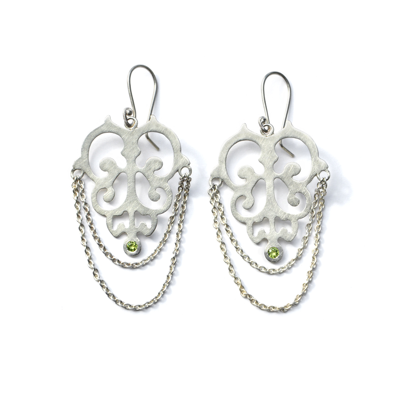 Nightfall Earrings, peridot, sterling silver, 2013