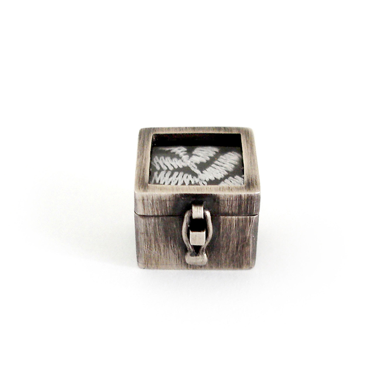 Pillow Box, Brooch, sterling silver, fabric, perspex, 2006