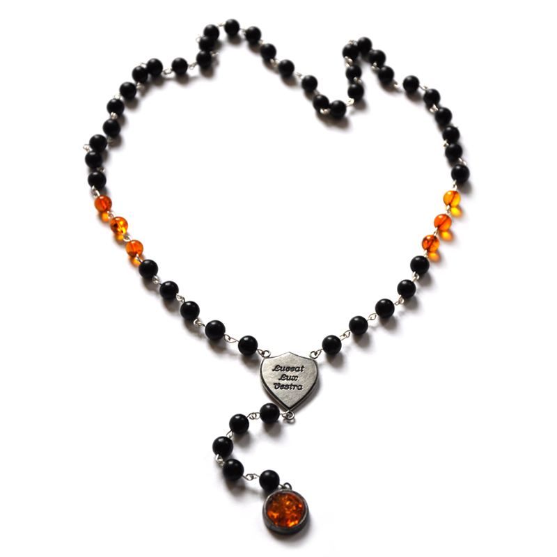 Luceat Lux Vestra (Let your light shine), rosary, baltic amber, onyx, fine silver, sterling silver, 2012