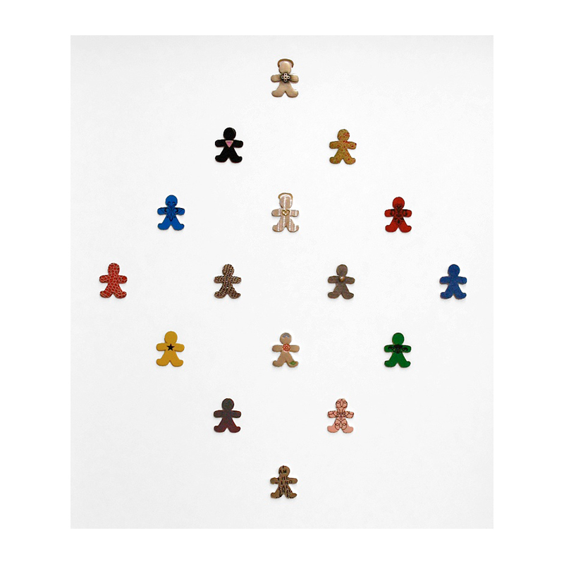 It Takes All Types to Make the World Turn. Framed collection. Sterling silver, fine silver, 24ct gold, 18ct gold, 0.05ct diamond, blue flock, enamel paint, lacquer, resin. 2007