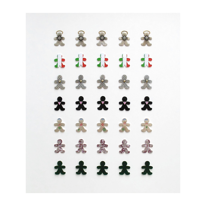 Strength in Numbers. Framed collection. Sterling silver, fine silver, 24ct gold, 18ct gold, 0.05ct diamonds, green flock, lacquer, resin, vinyl graphics. 2007