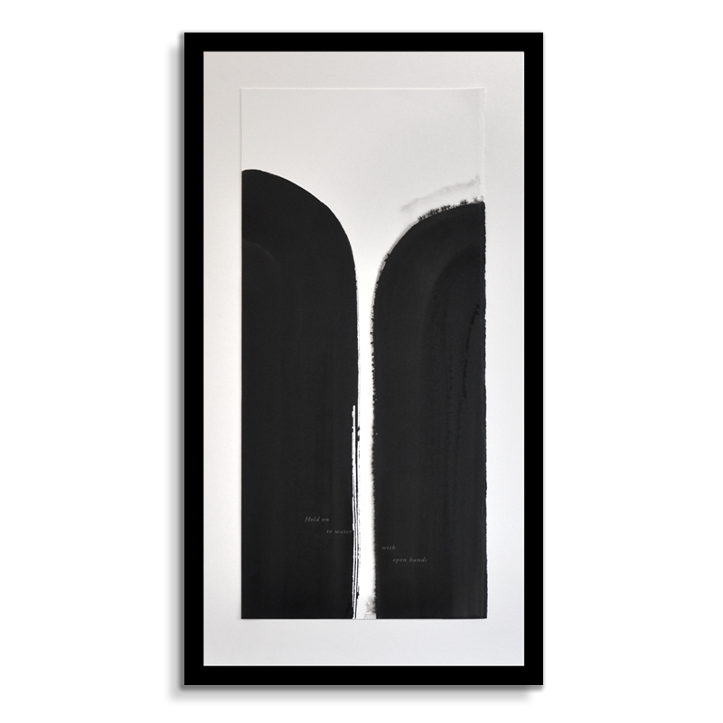 Open Hands, Sand-blasted glass, ink on paper, 820 x 435mm (frame size h x w), 2012