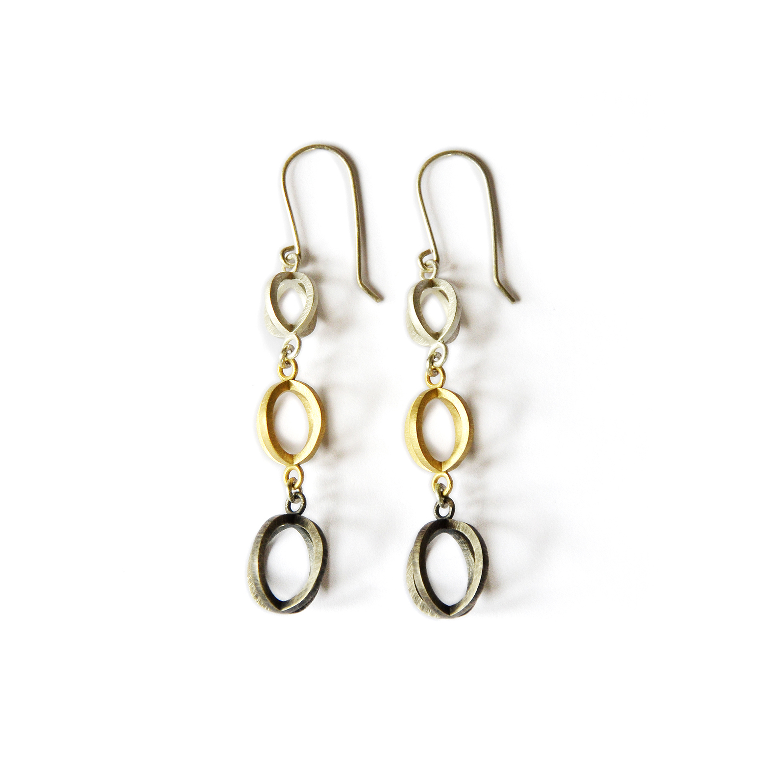 Trinity Earrings, sterling silver, 18ct gold. 2018